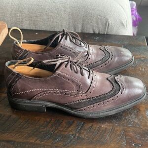 Men’s John Lennon Leather Wingtip Oxford Business Dress Brown Shoes Size 9D